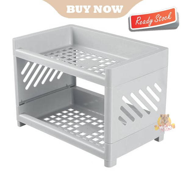 Rak serbaguna susun 2 plastik dapur kosmetik make up kantor 23x15cm - Image 2