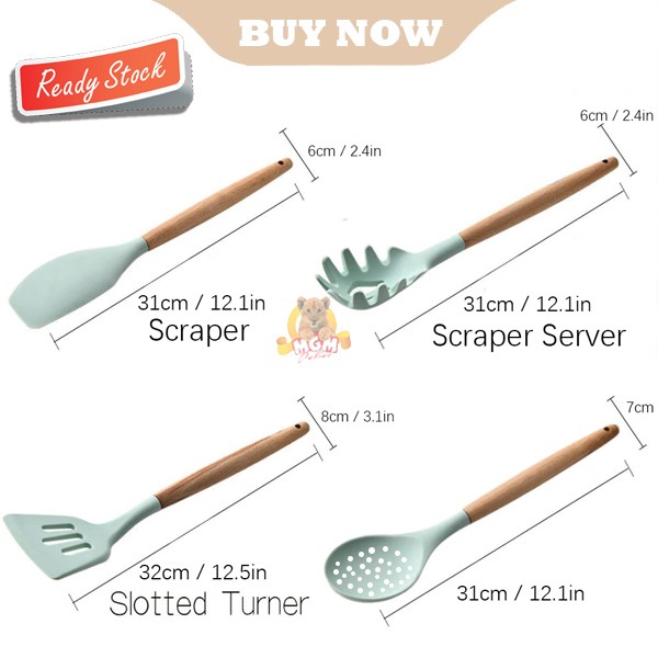 Kitchen set 10PC silicone utensil gagang kayu PREMIUM Tahan Panas - Image 3