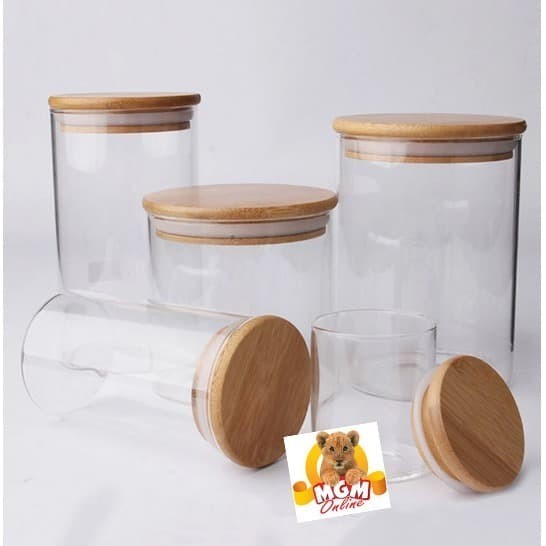 KEDAP 8CM Toples Kaca tutup kayu kedap BOROSILICATE glass 375ml - Image 5