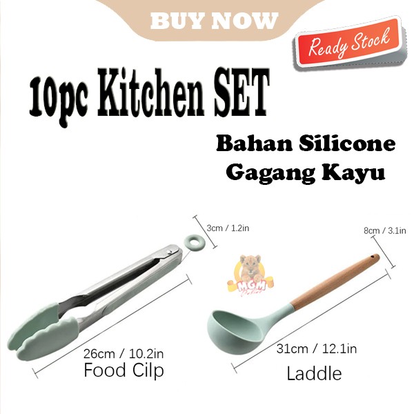 Kitchen set 10PC silicone utensil gagang kayu PREMIUM Tahan Panas - Image 4