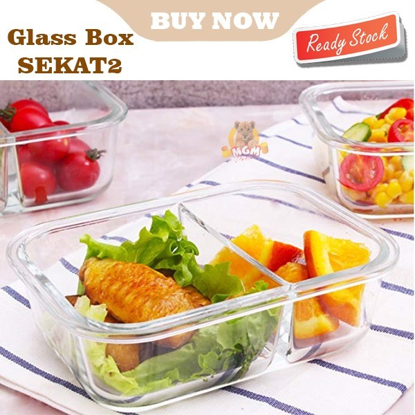 Borosilicate Glass Lock container 640ml Sekat 2 Tempat makan ompreng - Image 2