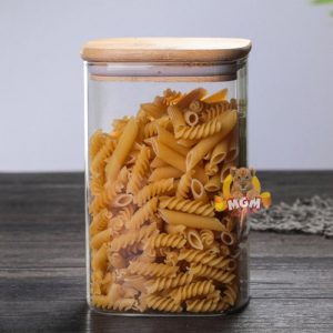 KOTAK 20cm KEDAP Toples Kaca tutup kayu BOROSILICATE glass 1600ml