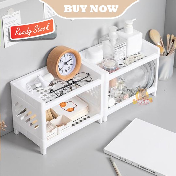 Rak serbaguna susun 2 plastik dapur kosmetik make up kantor 23x15cm - Image 4