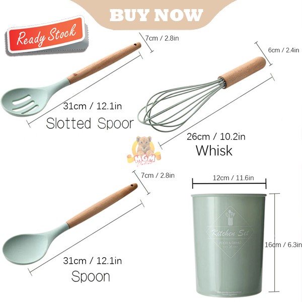 Kitchen set 10PC silicone utensil gagang kayu PREMIUM Tahan Panas - Image 2