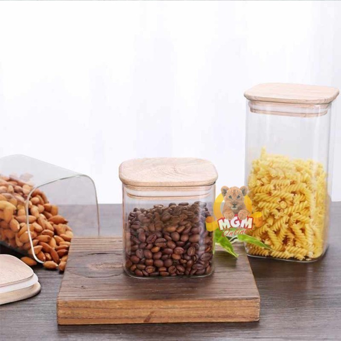 KOTAK 10cm KEDAP Toples Kaca tutup kayu BOROSILICATE glass 800ml - Image 4