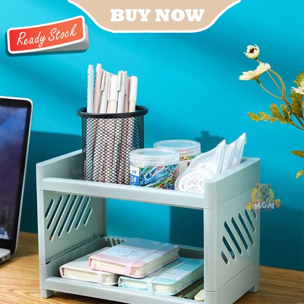 Rak serbaguna susun 2 plastik dapur kosmetik make up kantor 23x15cm - Image 3