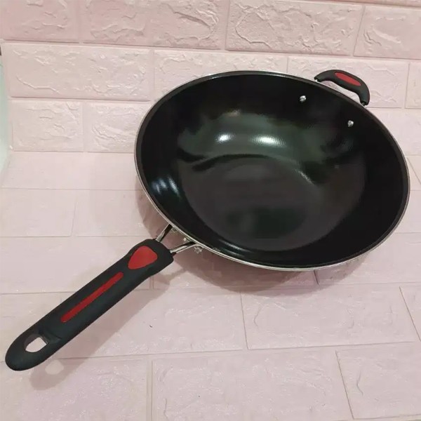 Wajan enamel Hitam Anti lengket gagang 34cm wajan pengorengan dalam - Image 3