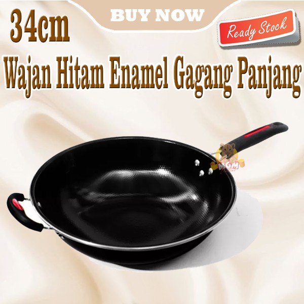 Wajan enamel Hitam Anti lengket gagang 34cm wajan pengorengan dalam