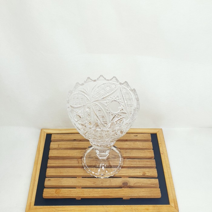 Tempat permen Kaca Tinggi 17cm model kaki dengan ukiran Egg Shape - Image 2