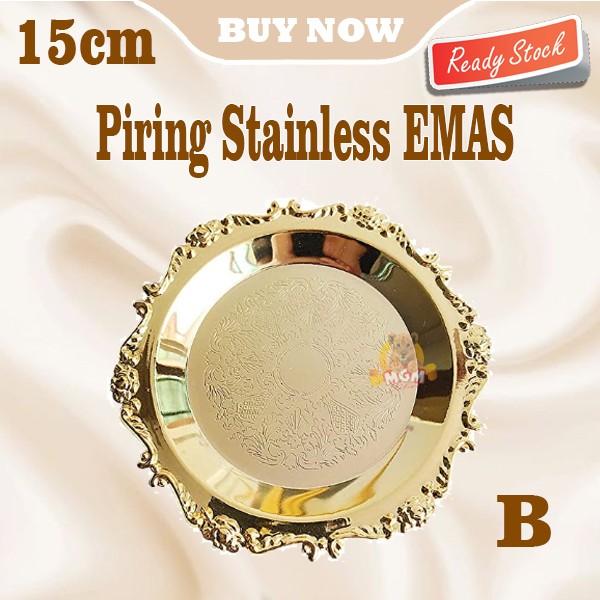 Piring Buah kurma Stainless Emas kue permen Gold Plate 15cm perhiasan - Image 2
