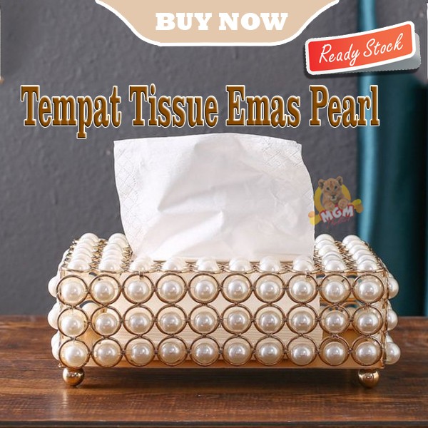 LUXURY Tempat kotak tisu Emas model PEARL Tissue Box metal base - Image 4