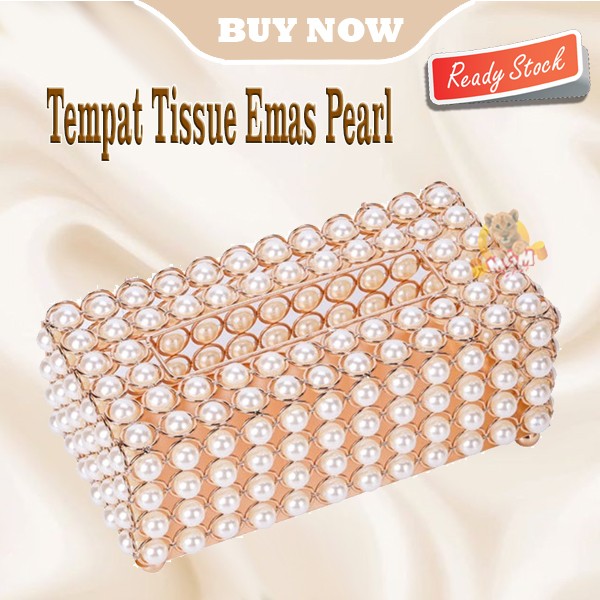 LUXURY Tempat kotak tisu Emas model PEARL Tissue Box metal base - Image 2