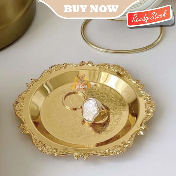 Piring Buah kurma Stainless Emas kue permen Gold Plate 15cm perhiasan - Image 3