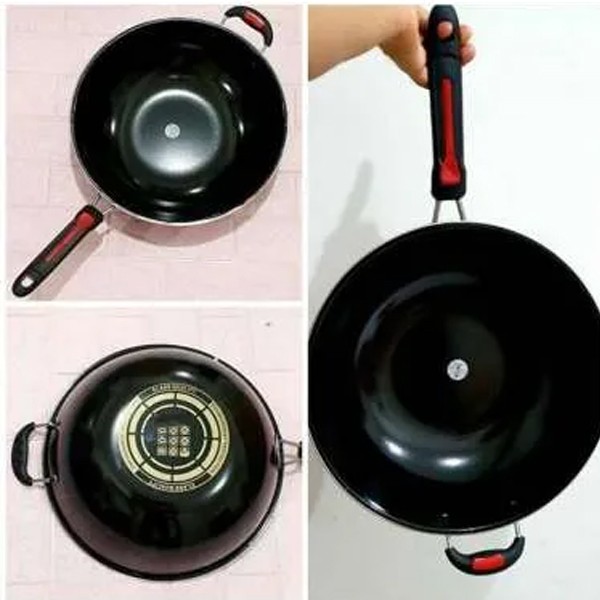 Wajan enamel Hitam Anti lengket gagang 34cm wajan pengorengan dalam - Image 2