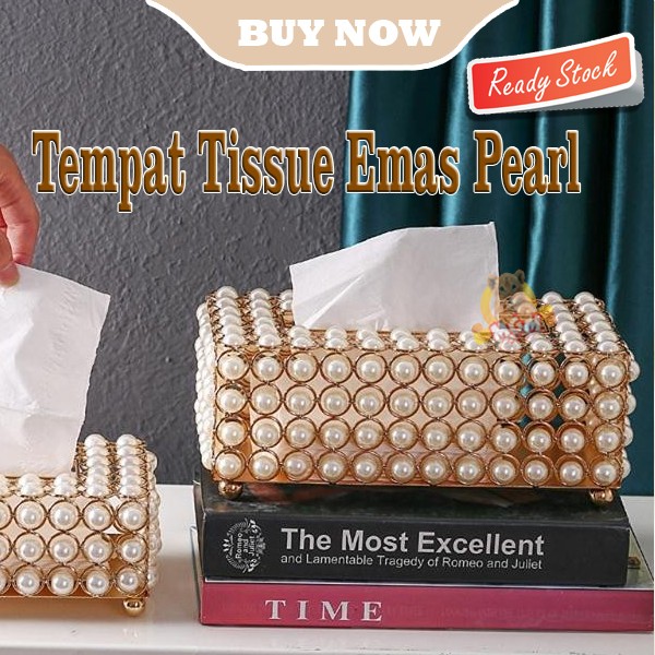 LUXURY Tempat kotak tisu Emas model PEARL Tissue Box metal base