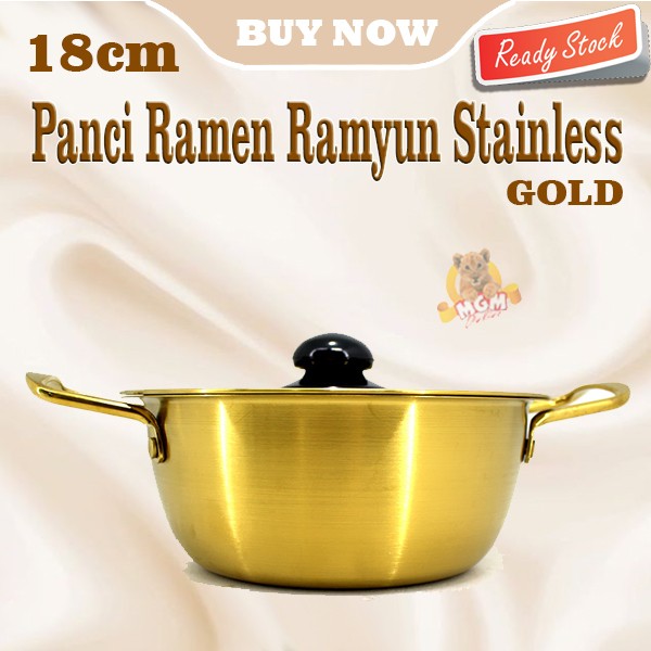 Panci korea Ramen Ramyun Stainless Gold 18cm dengan tutup emas - Image 5