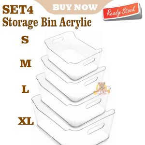 SET4 Storage bin organiser kulkas kabinet akrylic multifungsi w handle