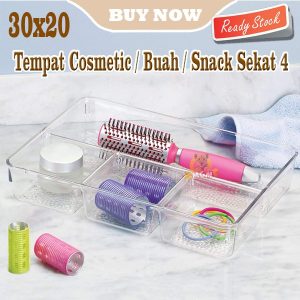 Clear Tempat kosmestik buah snack Organiser Multifungsi 30x20x5 sekat4