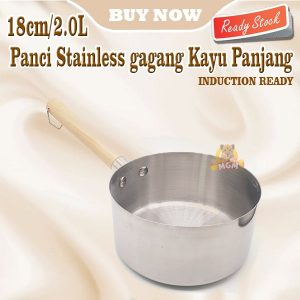 Panci stainless 18cm gagang KAYU panjang Induksi READY Gayung 2L