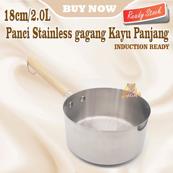 Panci stainless 18cm gagang KAYU panjang Induksi READY Gayung 2L