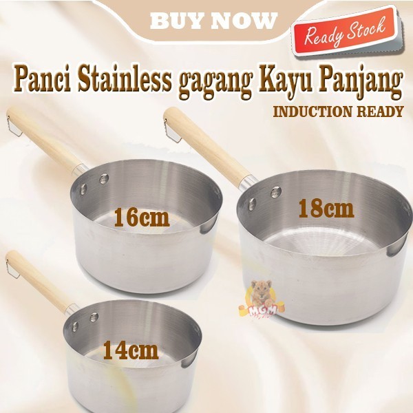 Panci stainless 18cm gagang KAYU panjang Induksi READY Gayung 2L - Image 4