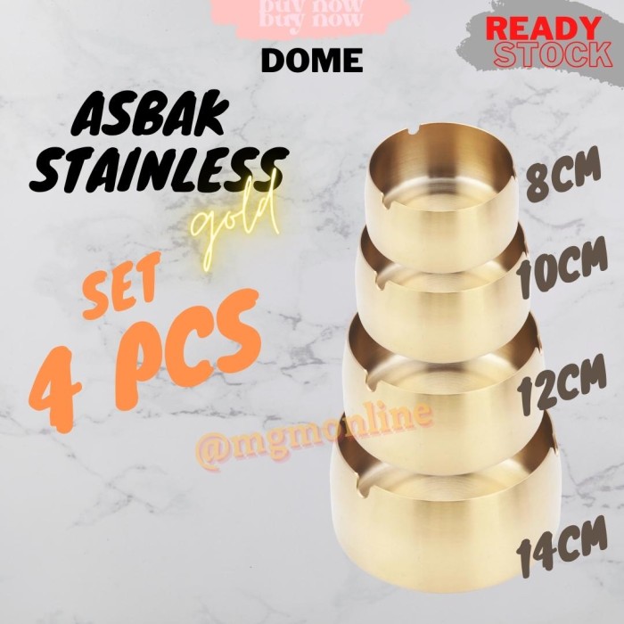 SET4 DOME Asbak Stainless GOLD 14cm Tebal polos 3lubang Tinggi 5cm