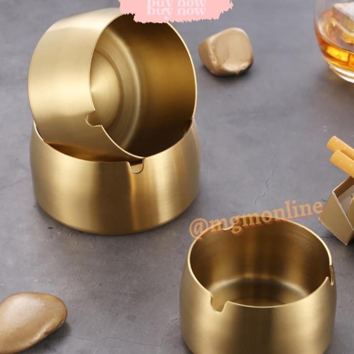 DOME Asbak Stainless GOLD 12cm Tebal polos 3lubang Tinggi 5cm ashtray - Image 4