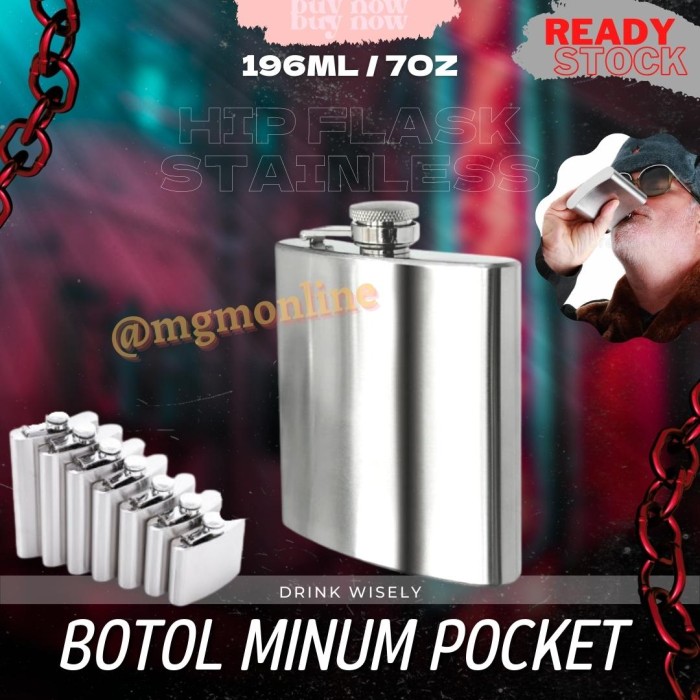 Botol pocket Stainless 196ml Hip Flask 7oz liquor botol minuman keras
