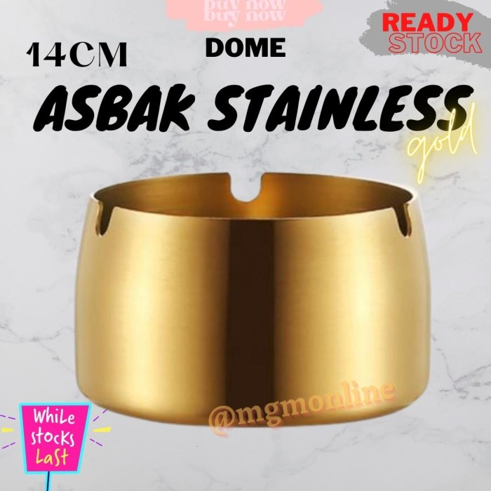 DOME Asbak Stainless GOLD 14cm Tebal polos 3lubang Tinggi 5cm ashtray