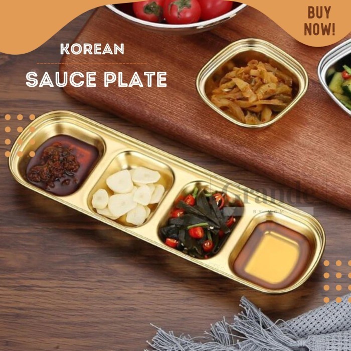 SEKAT 3 Tempat Saos Korea Stainless Gold Sauce Plate emas TEBAL - Image 3