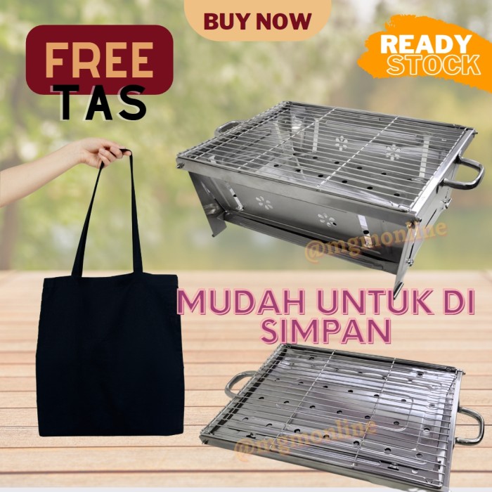 Panggangan Stainless LIPAT 38x28 BBQ Grill arang praktis mudah simpan - Image 2