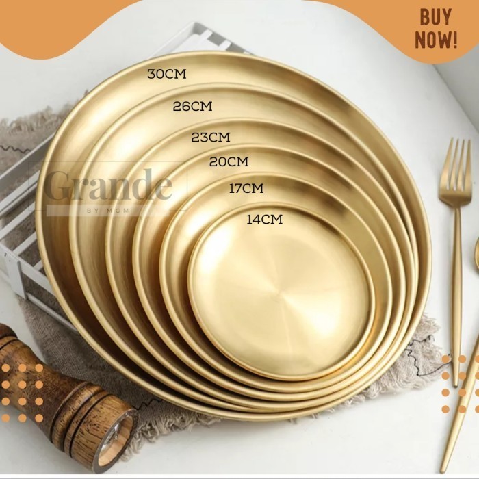 Piring Bulat Korea Stainless Gold Dinner plate 17cm emas TEBAL - Image 5