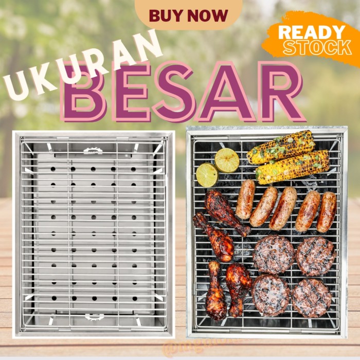 Panggangan Stainless LIPAT 38x28 BBQ Grill arang praktis mudah simpan - Image 4