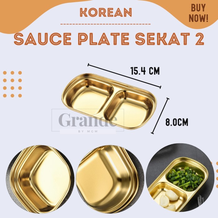 SEKAT 2 Tempat Saos Korea Stainless Gold Sauce Plate emas TEBAL - Image 2