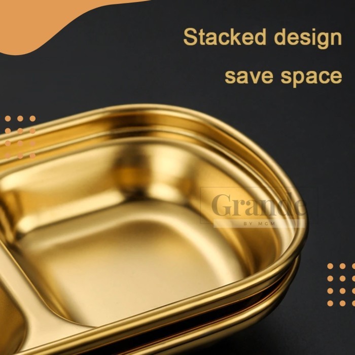 SEKAT 3 Tempat Saos Korea Stainless Gold Sauce Plate emas TEBAL - Image 4