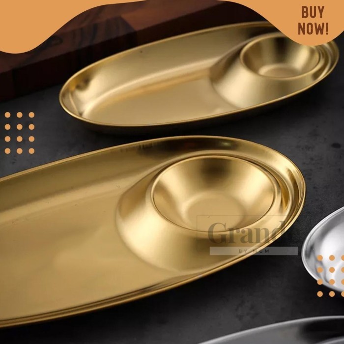 Oval Plate 20cm Korea Stainless Gold piring oval emas TEBAL - Image 5