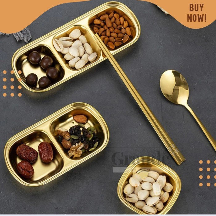 SEKAT 3 Tempat Saos Korea Stainless Gold Sauce Plate emas TEBAL - Image 2