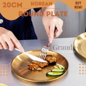 Piring Bulat Korea Stainless Gold Dinner plate 20cm emas TEBAL
