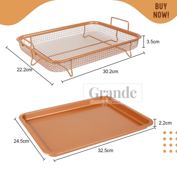 SET Segi 30x22 Peniris gorengan PLUS nampan gorengan stainless handle - Image 2