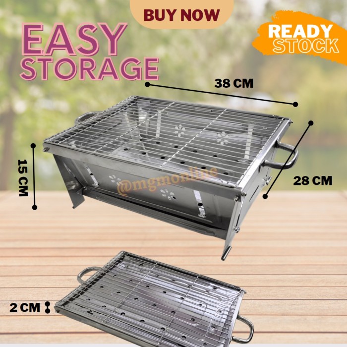 Panggangan Stainless LIPAT 38x28 BBQ Grill arang praktis mudah simpan - Image 3