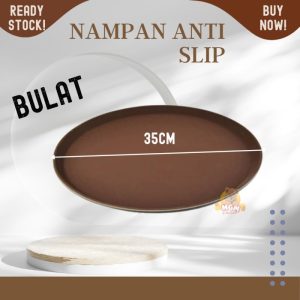 Nampan Anti Slip BULAT 35cm non Slip Serving Tray lapisan karet