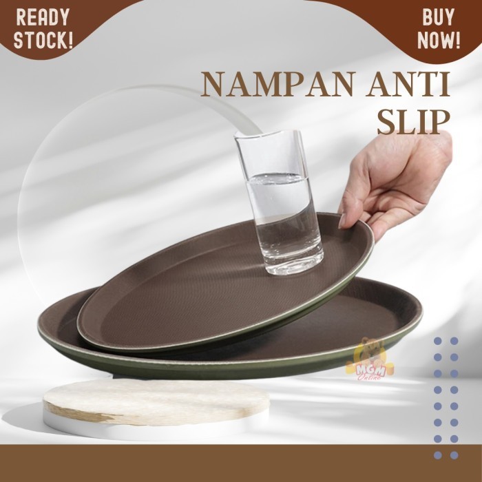 Nampan Anti Slip BULAT 45cm non Slip Serving Tray lapisan karet - Image 2