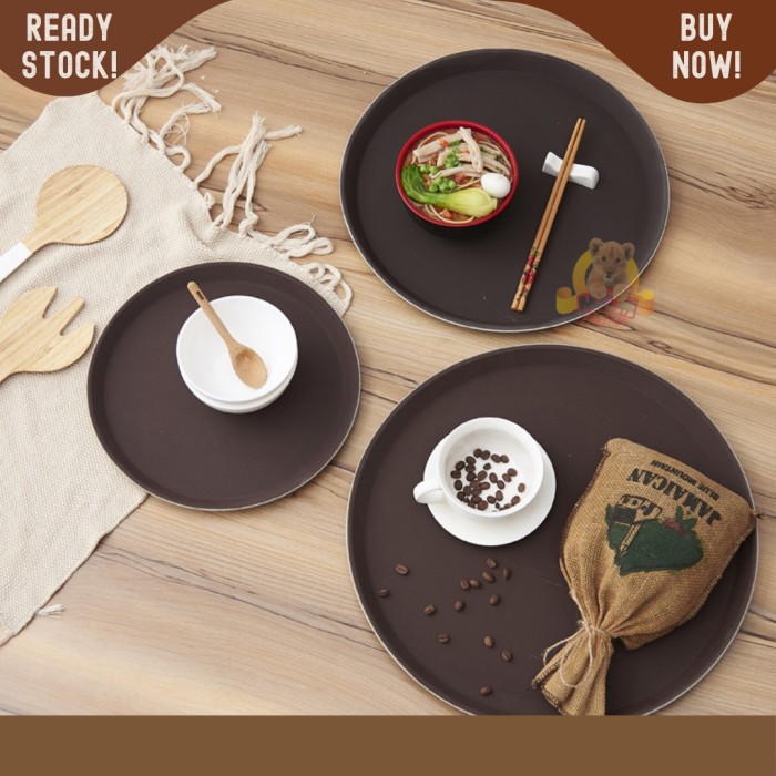 Nampan Anti Slip BULAT 28cm non Slip Serving Tray lapisan karet - Image 4