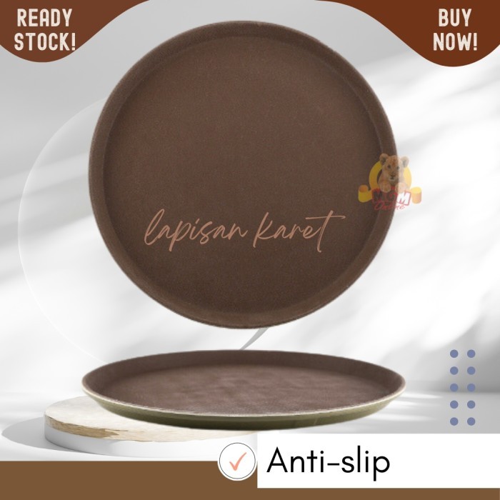 Nampan Anti Slip BULAT 40cm non Slip Serving Tray lapisan karet - Image 3