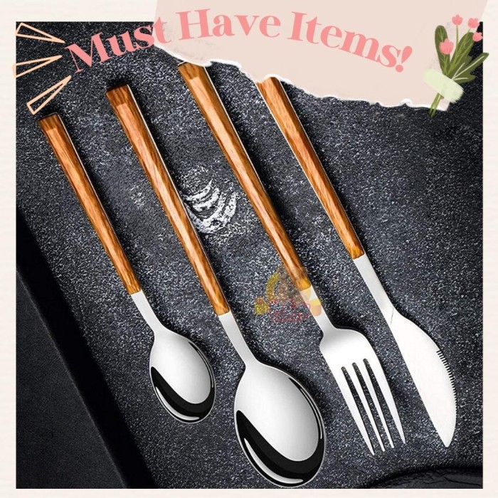 sendok makan Yuki Stainless Steel TEBAL gagang motif kayu ELEGANT - Image 5