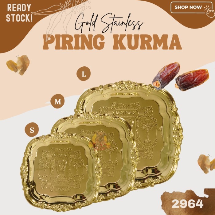 Piring Buah kurma Stainless Emas kue permen Gold Large Kotak 18cm - Image 2