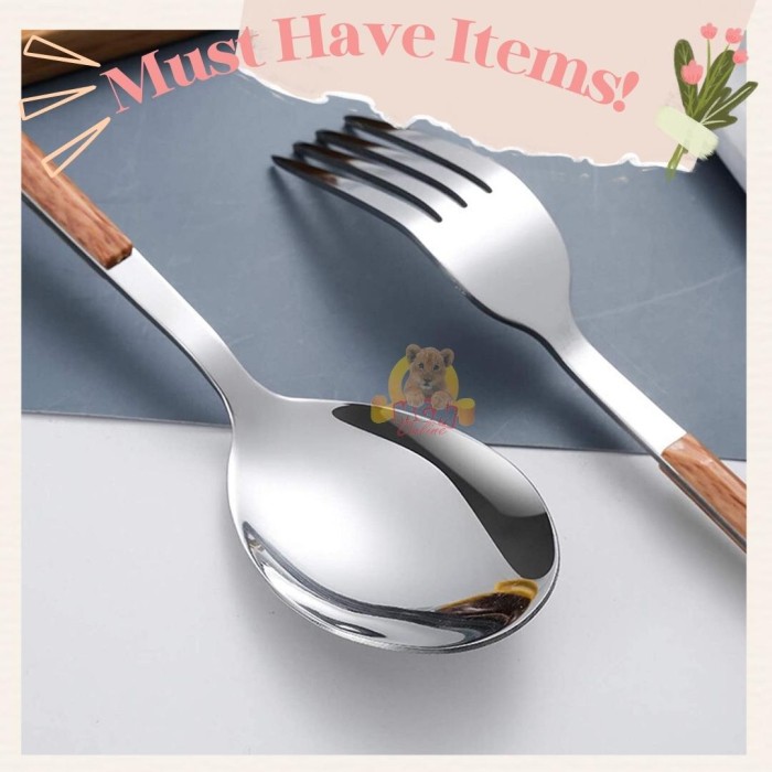 sendok makan Yuki Stainless Steel TEBAL gagang motif kayu ELEGANT - Image 4