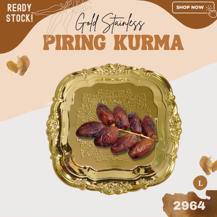 Piring Buah kurma Stainless Emas kue permen Gold Large Kotak 18cm - Image 4