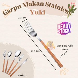 garpu makan Yuki Stainless Steel TEBAL gagang motif kayu ELEGANT
