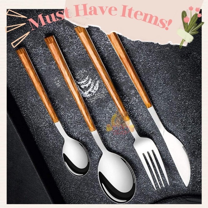 garpu kue Yuki Stainless Steel TEBAL gagang motif kayu ELEGANT - Image 5